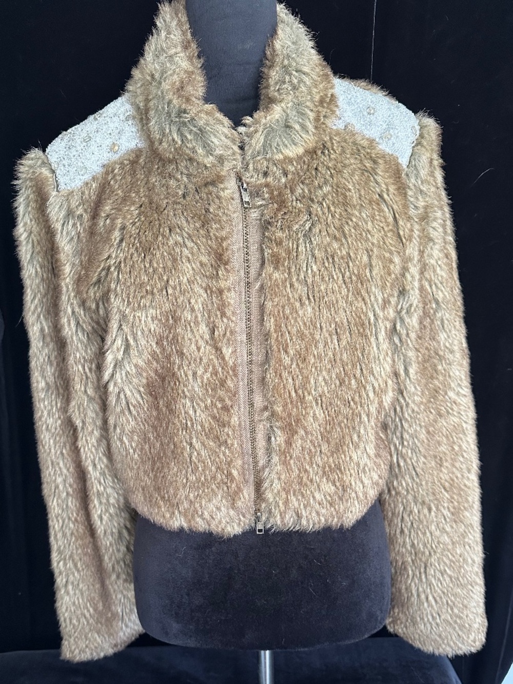 Free People Faux fur jacket with Jewel embellishment. Large